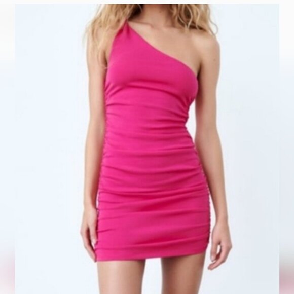 Zara Fuchsia One Shoulder Dress - Picture 1 of 7